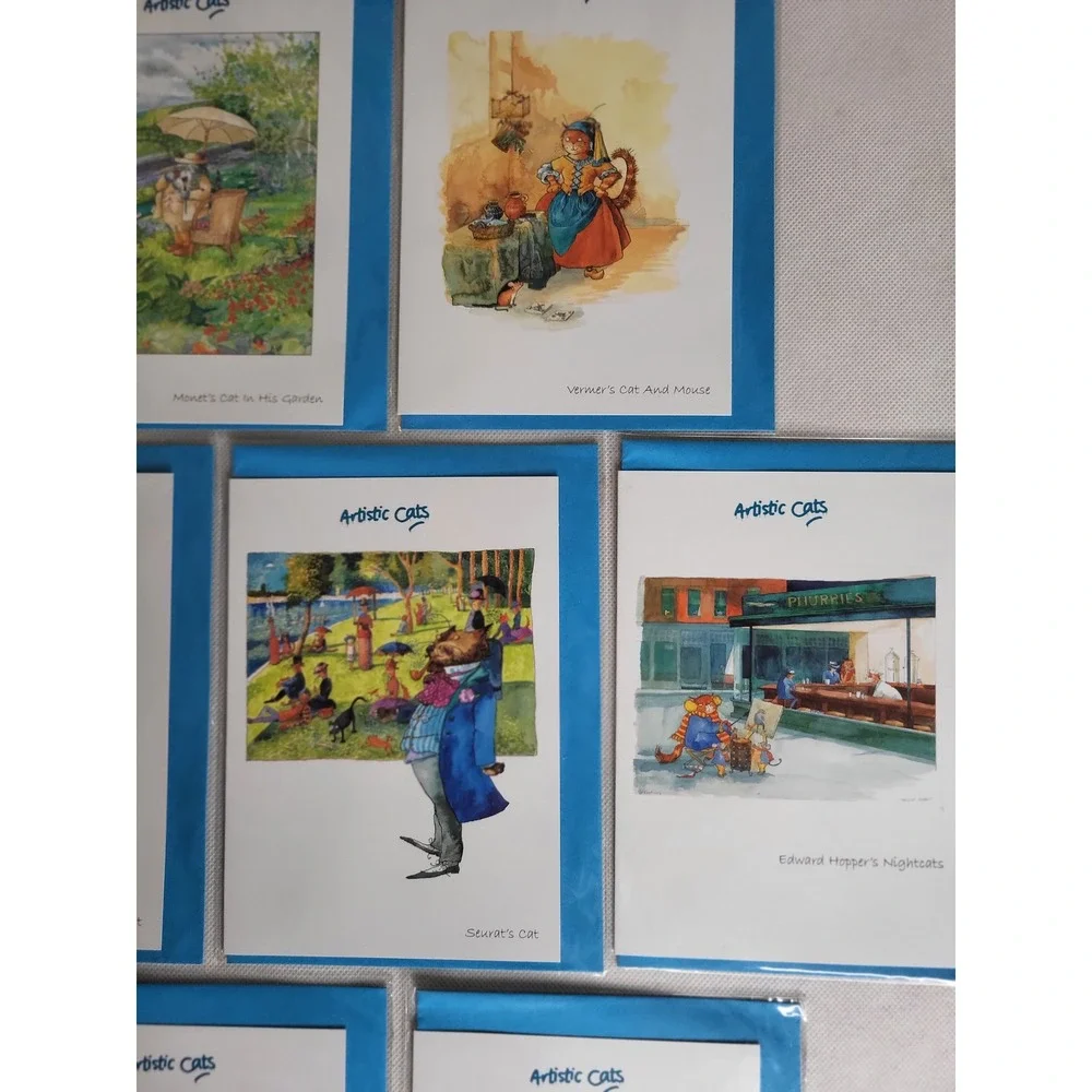 Artistic Cats Blank Note Cards Set of 10 Famous Art Parody Stationery OS